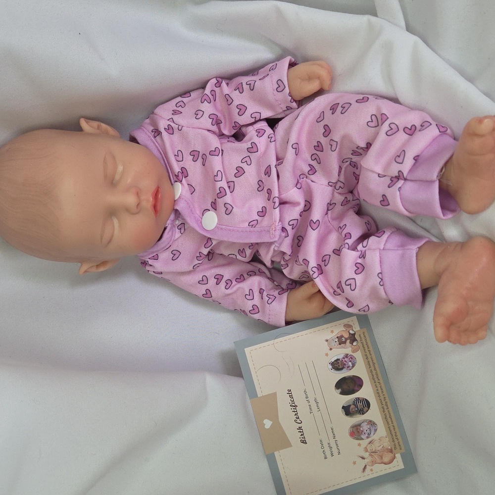 Silicone Baby Doll Babeside 12" In Purple Heart Pajama Set